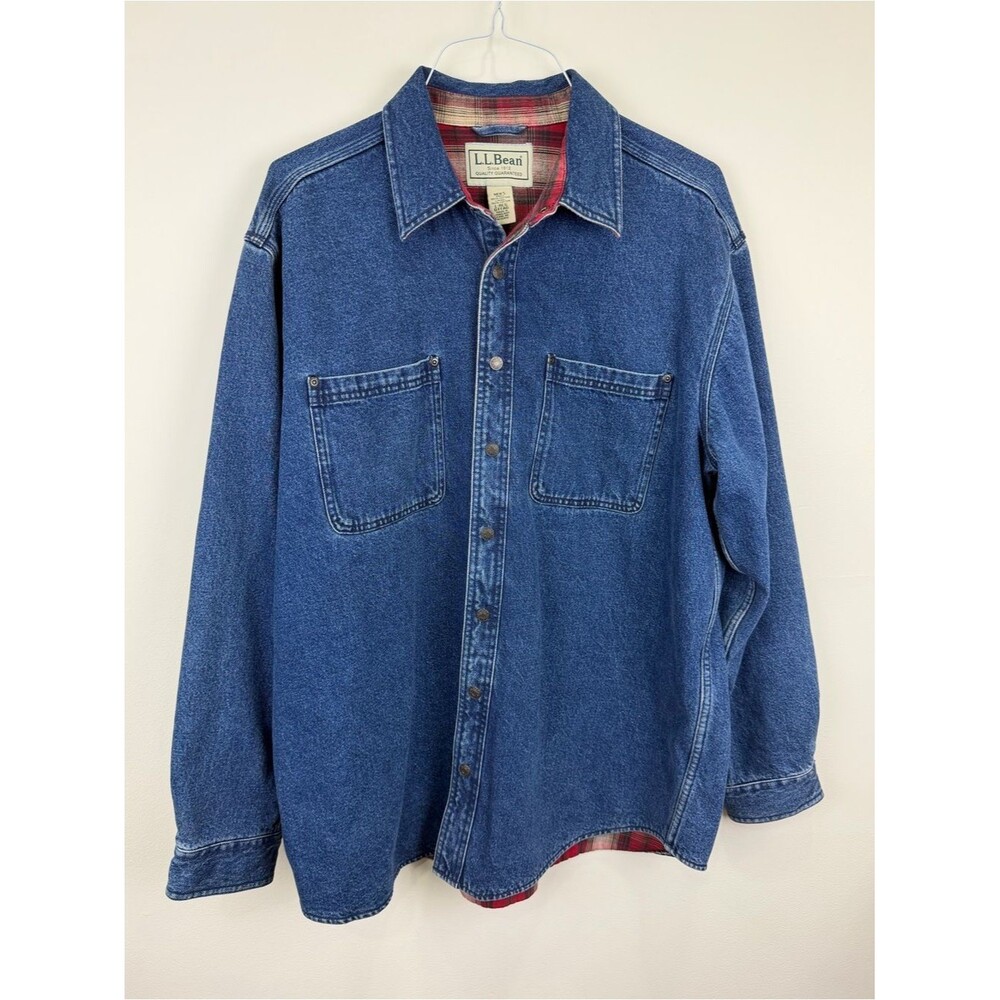 L.L.Bean Vintage Y2K Denim Flannel Lined Shacket Workwear Jacket Men’s L